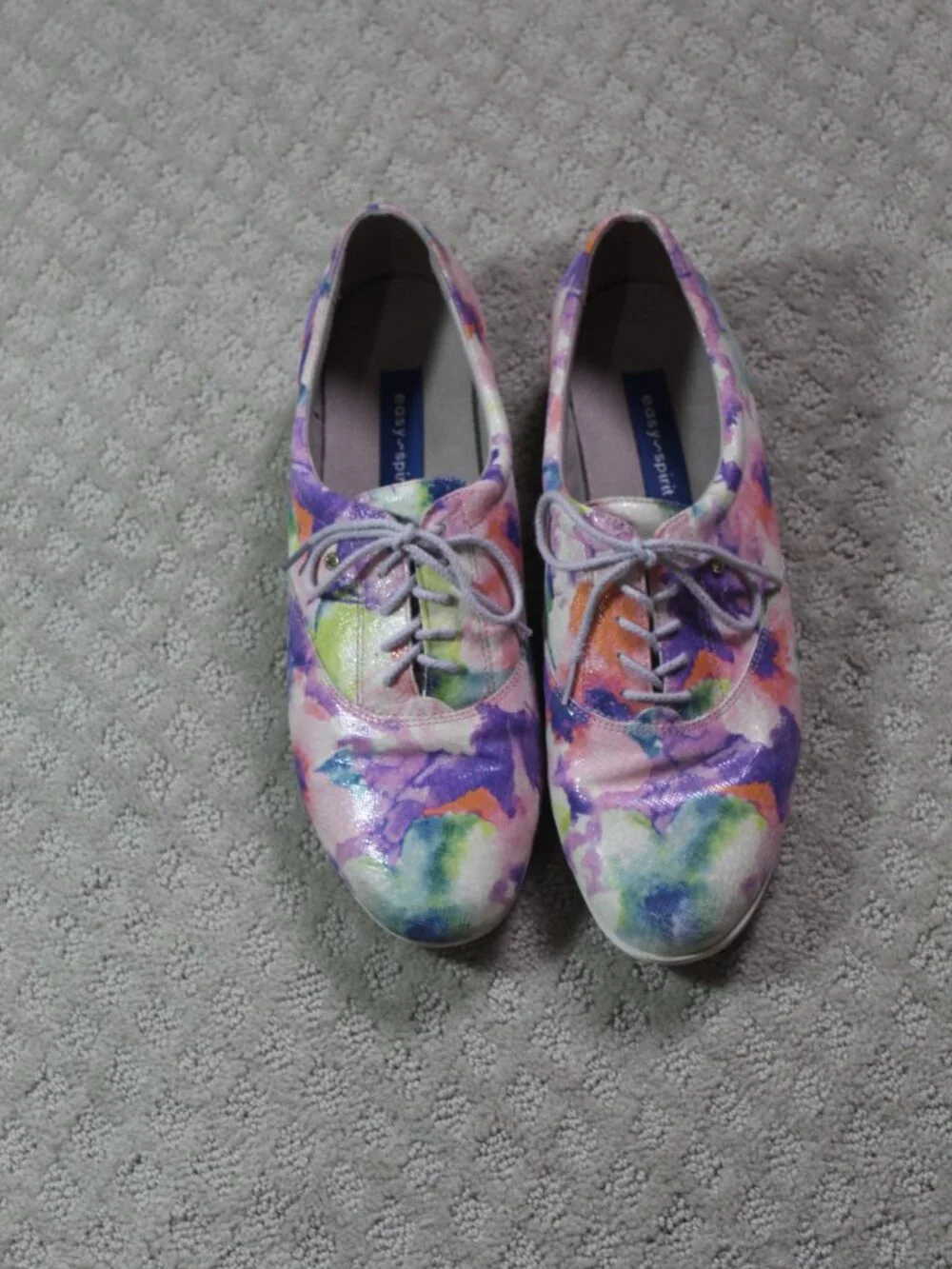 Easy Spirit Size 12 Purple Pink Floral Leather Low Top Lace Up Sneaker